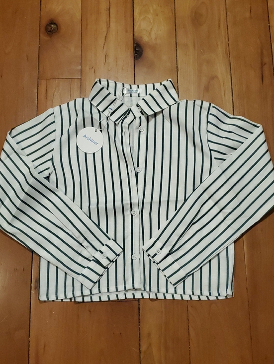 Arshiner Other - ARSHINER  NWT Striped Button-Up Shirt  in White & Dark Green Girls Size 10